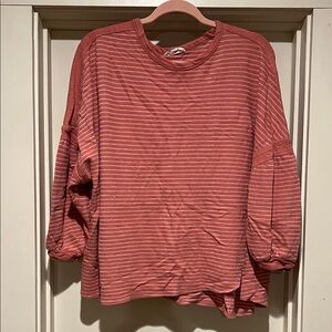 Casual Striped Long Sleeve Top in Pink
